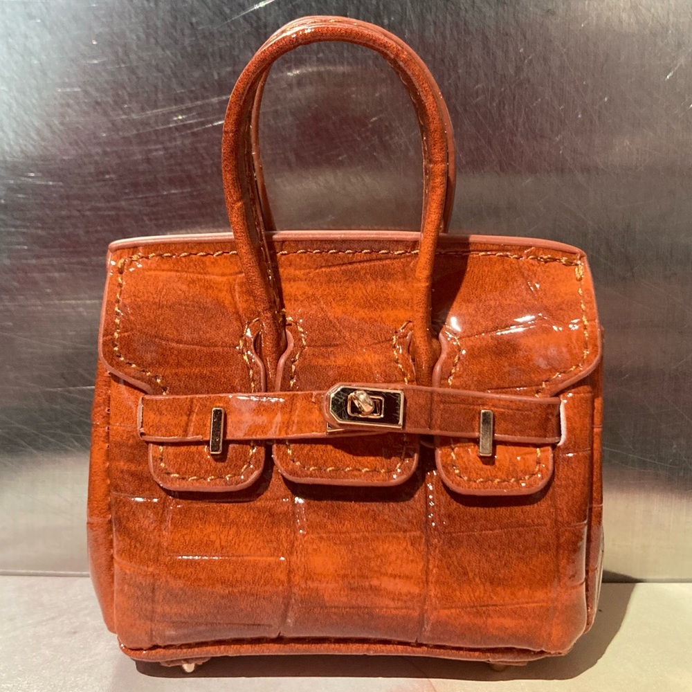 🐊👜 Handmade Mini Caramel Faux-Crocodile Birkin AirPods Tote Bag Charm Miniature
